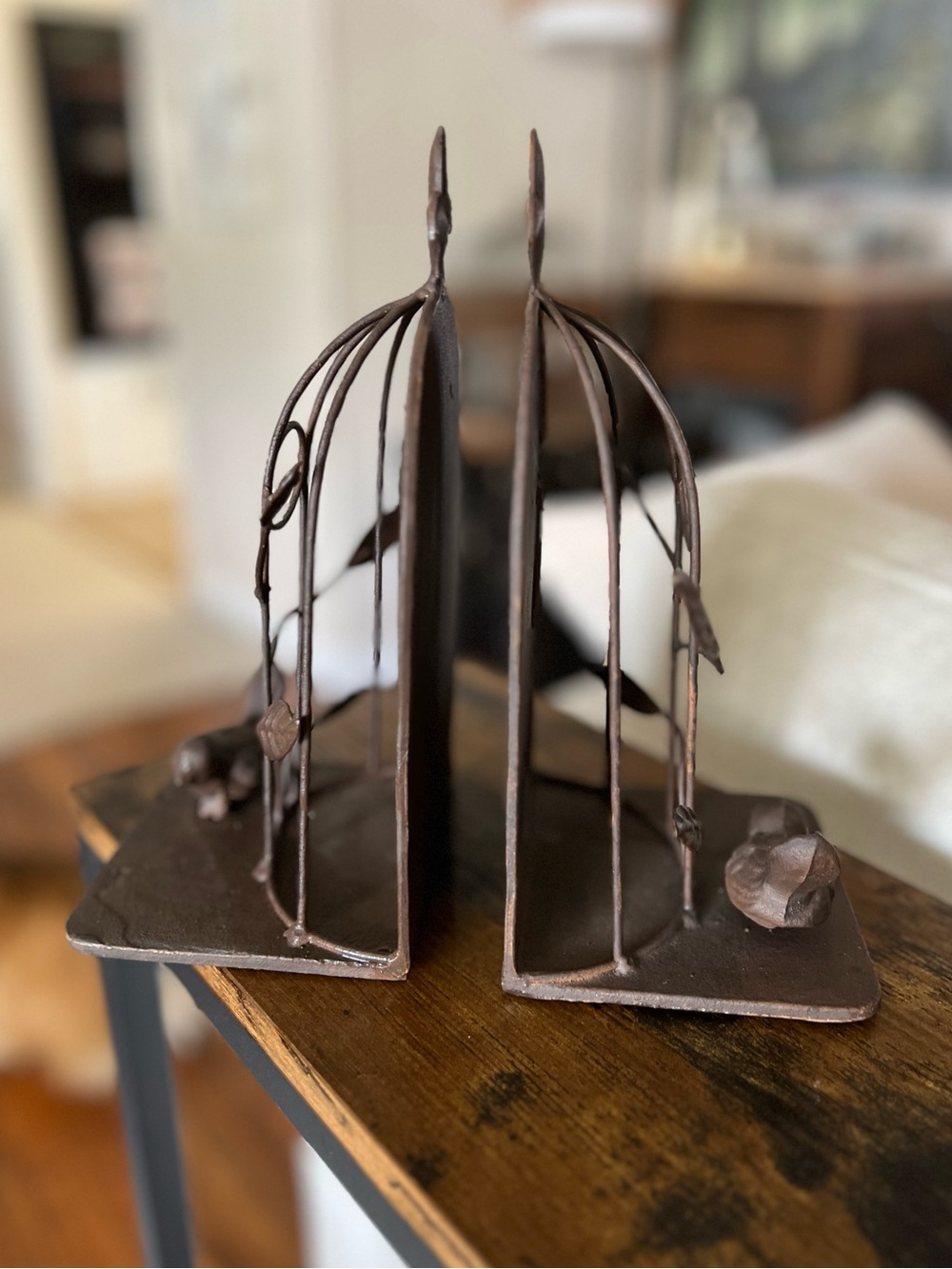 Rustic Metal Birdcage Bookends - Picture 2 of 4